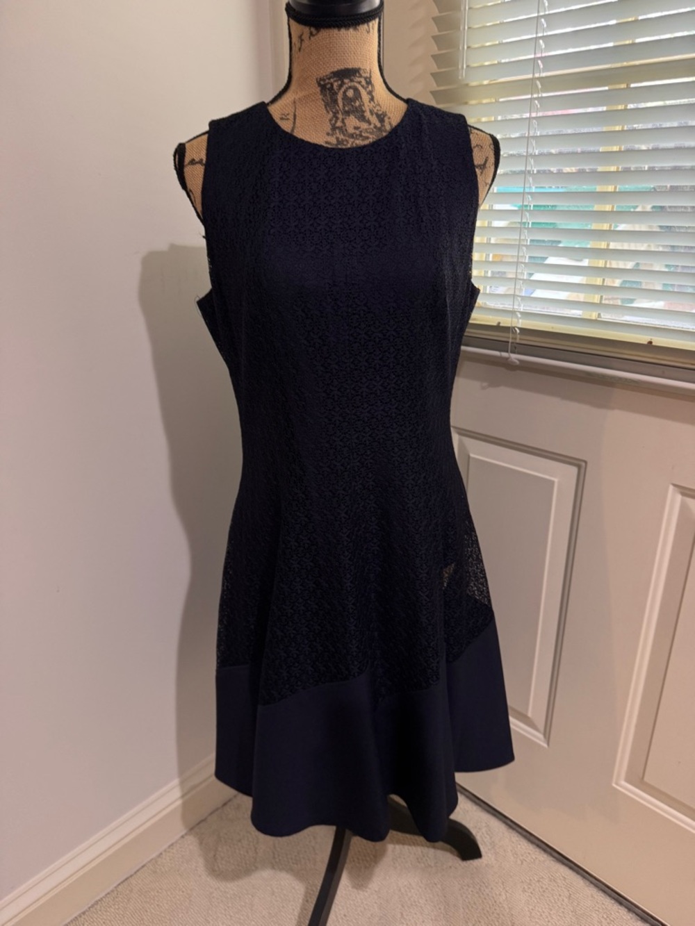 NWT Anne Klein Navy Lace Sleeveless Fit & Flare Dress size 12